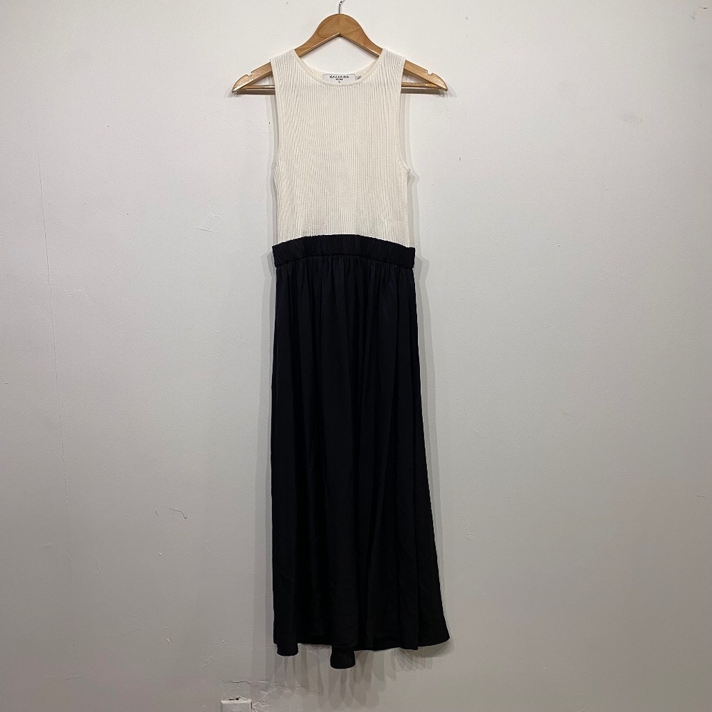 MM LaFleur Ribbed Knit Mixed Media Maxi Dress Black White Sleeveless Small
